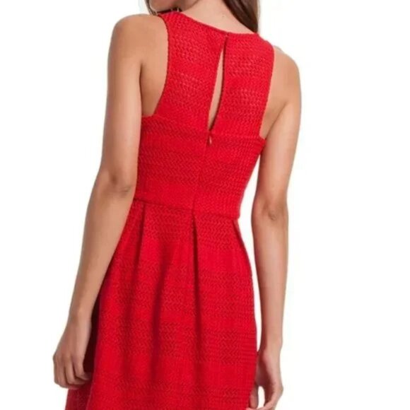 Red Fit Flare Textured Pleated Dress XS, 0, Trina Turk - Picture 1 of 11